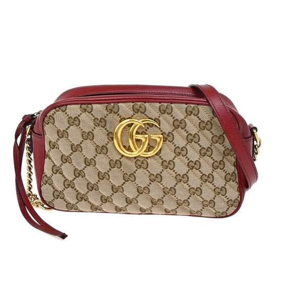 Louis Vuitton Handbags - GUCCI Marmont GG Pattern Chain Shoulder Bag Canvas Leather Brown Red